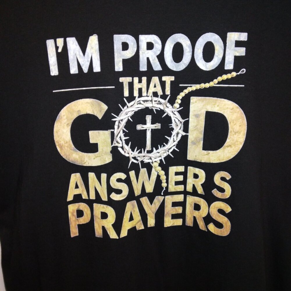 WOMEN'S CHRISTIAN T-SHIRT I'M PROOF THAT GOD ANSWERS PRAYERS  - SIZE L - Picture 2 of 2